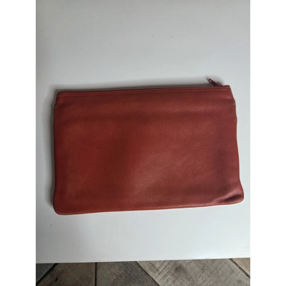 Jim Thompson Coin Cosmetic slim Orange and Gold Leather Triple Zip Pouch 7